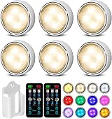 Onumii RGB Puck Under Cabinet Light 6 Pack Battery Powered with Remote White