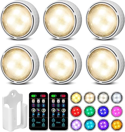 Onumii RGB Puck Under Cabinet Light 6 Pack Battery Powered with Remote White