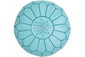 KENZADI Genuine Leather Ottoman Pouf Cover Hand Stitched in Marrakech by Moroccan Artisans, Footstool, UNSTUFFED (Light Blue by Blue)