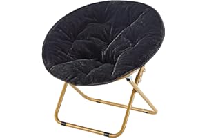 Heritage Kids Folding Faux Fur Saucer Chair 23 Inch Comfortable Plush Lounge Seating Soft Lightweight Portable Children Bedroom Playroom Modern Home Furniture Black