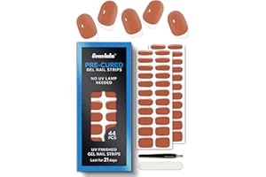 Beaolata Pre Cured Gel Nail Strips - 44PCS Salon Quality Gel Nail Stickers - Long Lasting Polish Wraps for Women no UV Light Needed Easy Apply& Remove (Walnut Brown)