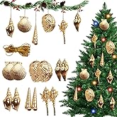 Sea Shell Ornaments for Christmas - 12PCS Plated Champagne Small Ornaments, for Christmas Tree Decorations (Style-A-12PCS)