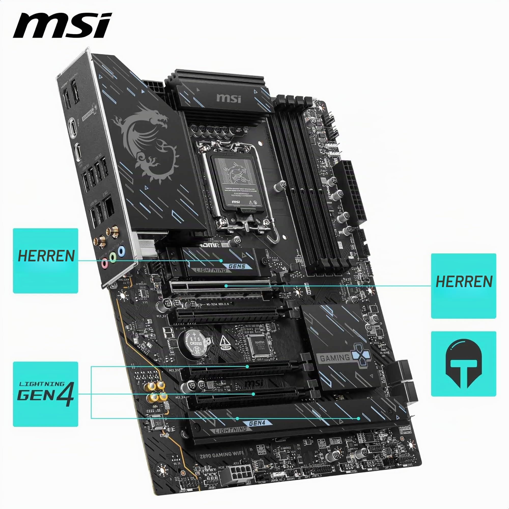 Z890 Gaming WiFi-Mainboard, ATX – Unterstützt Intel Core Ultra-Prozessoren (Series 2), LGA 1851 – DDR5-Memory Boost 8800+ MT/s (übertaktet), 1 x PCIe 5.0 x16, 1 x M.2 Gen5, 2,5-Gbit-LAN, Wi-Fi 7 5