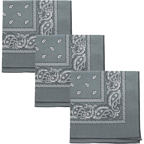 3-Pack Cotton Bandanas - 2 Solid & 1 Paisley Print, 22x22 Inches, For Hair, Neck, Accessories