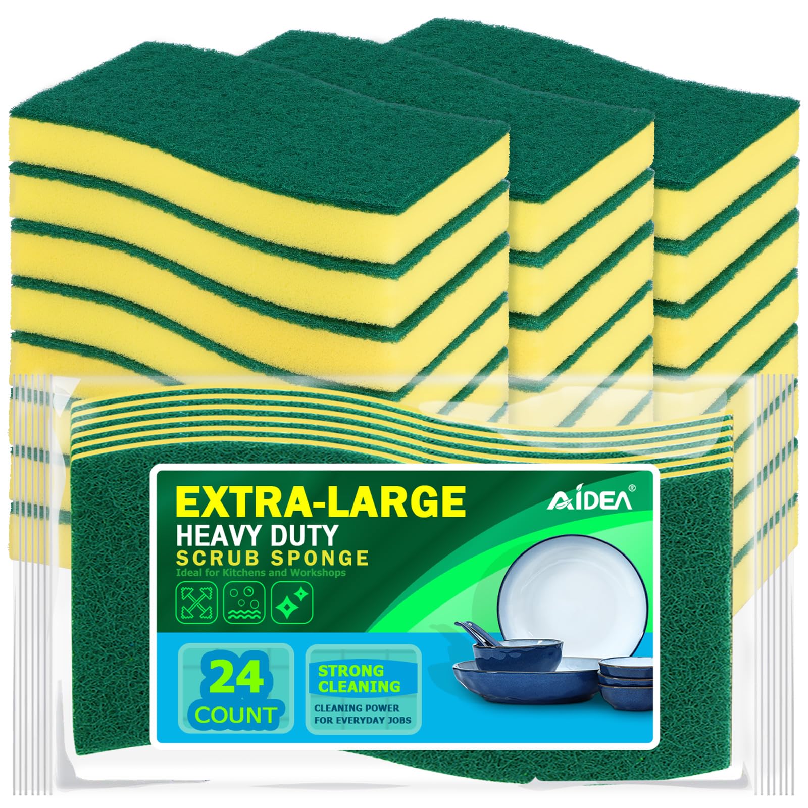Photo 1 of AIDEA Sponges Kitchen, XL Heavy Duty Dish Sponge, Cleaning Dish Scrubber Sponge for Home and Kitchen, Extra Large Cleaning Supplies for Pots, Pans, 24 Pack