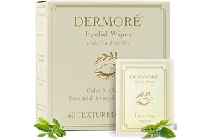DERMORÉ DERMORE 50Pcs Tea Tree Eyelid Cleansing Wipes | Individually Wrapped Refreshing & Daily Hygiene Eyelid Wipes | Preservative-Free with Chamomile and Aloe | Gentle Care for Dry, Itchy & Tired Skin