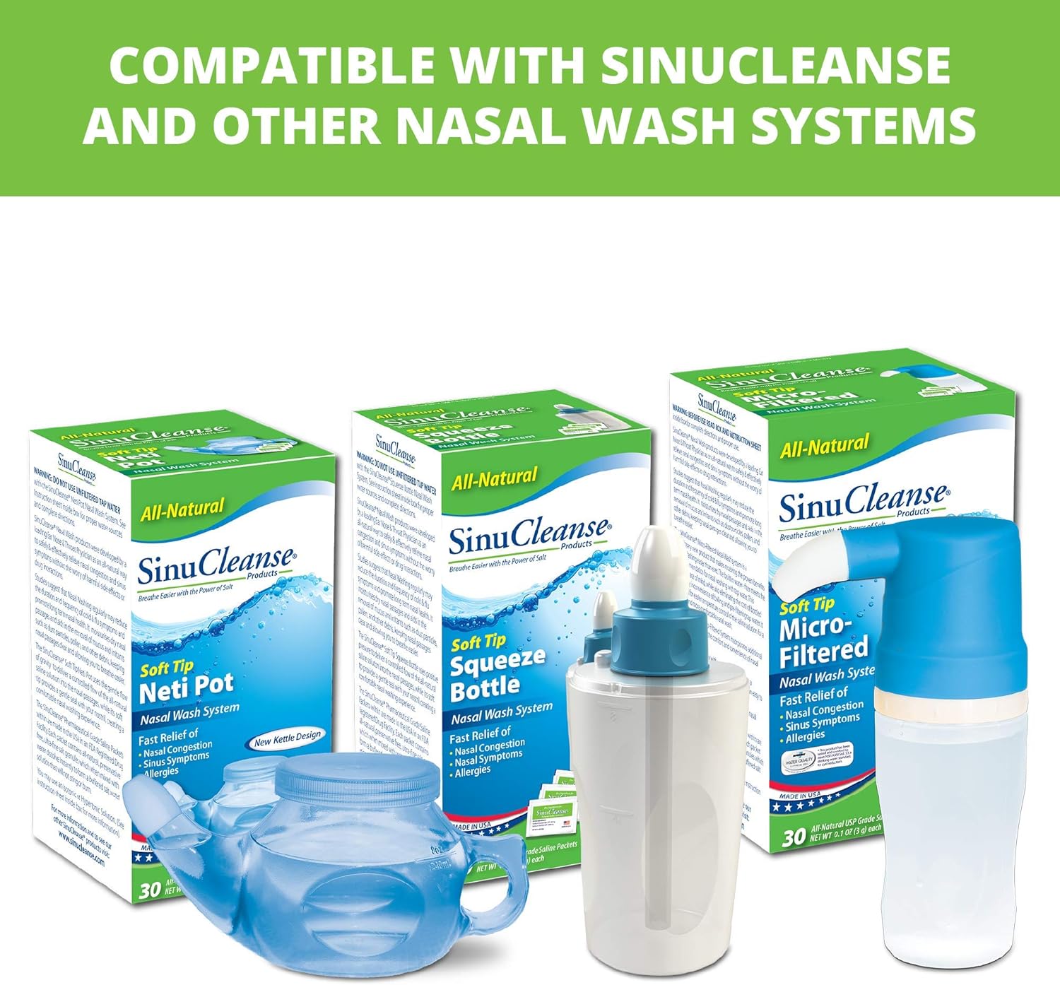 SinuCleanse Pre-Mixed Saline Packets - 100 Count- All-Natural, Pharmaceutical Grade, Buffered Salt Mix for Nasal Wash Systems: Health & Personal Care