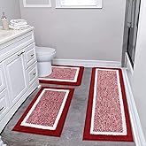 Pauwer 3 Piece Bath Mat Set, Non Slip Plush Bathroom Mats, Absorbent Shaggy Bathroom Rug Set with U-Shaped Contour Toilet Mat for Bedroom Living Room, Red