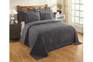 Better Trends Chenille Bedspreads Queen Size, Gray 100% Cotton Chenille Stripe Design Tufted Bedding Coverlet Soft Lightweight, 102"x110" 1 Pieces Jullian Collection