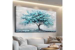 ZUITINGHUA Large Wall Decor For Living Room Canvas Wall Art For Office Modern Wall Decorations For Bedroom Teal Tree Landscape Painting Abstract Pictures Artwork Room Home Decor 24x48 In