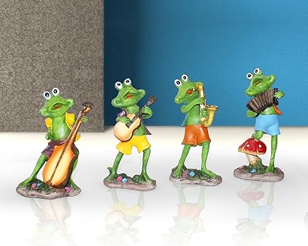 Tied Ribbons Frogs Playing Musical Instruments Decoration Items, Set of 4