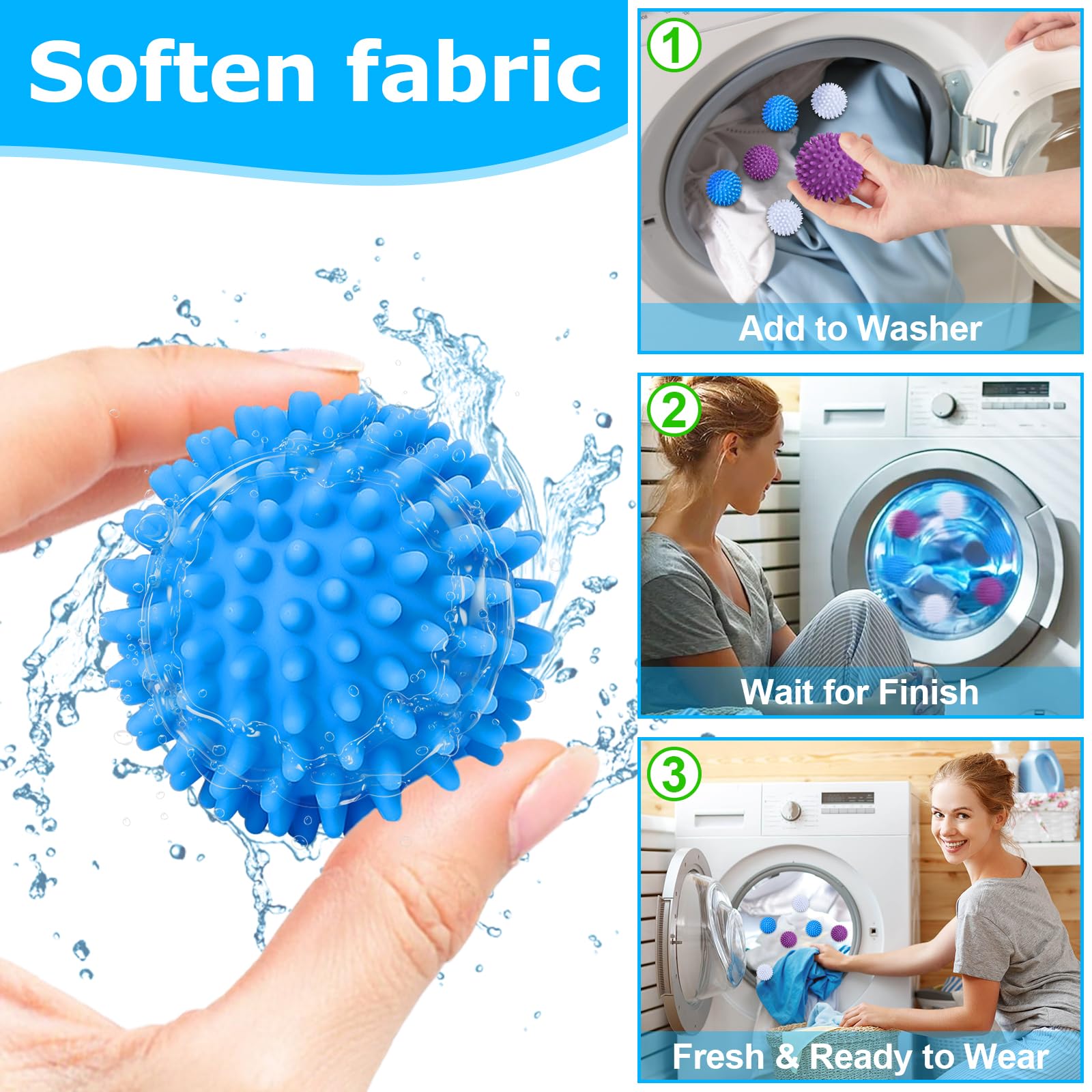 9 Stück Trocknerbälle Für Wäschetrockner,Waschbälle Für Daunenjacken,Wiederverwendbare Dryer Balls,Trocknen Ball, Waschball Für Waschmaschine,Trockner Bälle Für Heim Kleidung(Blau, Weiß, Lila) 5