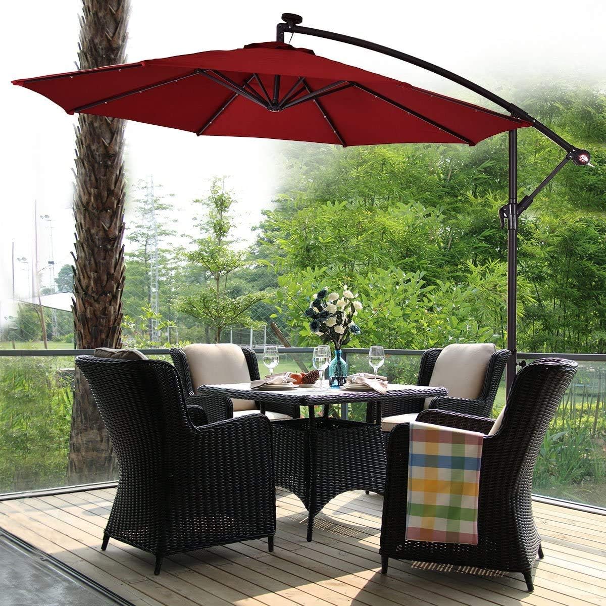 Amazon Com Happygrill 10ft Outdoor Patio Umbrella Solar Powered Led Light Sun Umbrella Hanging Umbrella For Market Yard Garden Outdoor