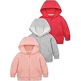 Cooraby 3 Pieces Baby and Toddler Girls Fleece Full-Zip Hoodies Lightweight Jacket with Pockets Winter Coat for Baby Girls