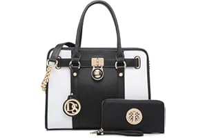 Dasein Two Tone Satchel Handbags Purses for Women Vegan Leather Shoulder Bags Large Tote Bag with Matching Wallet