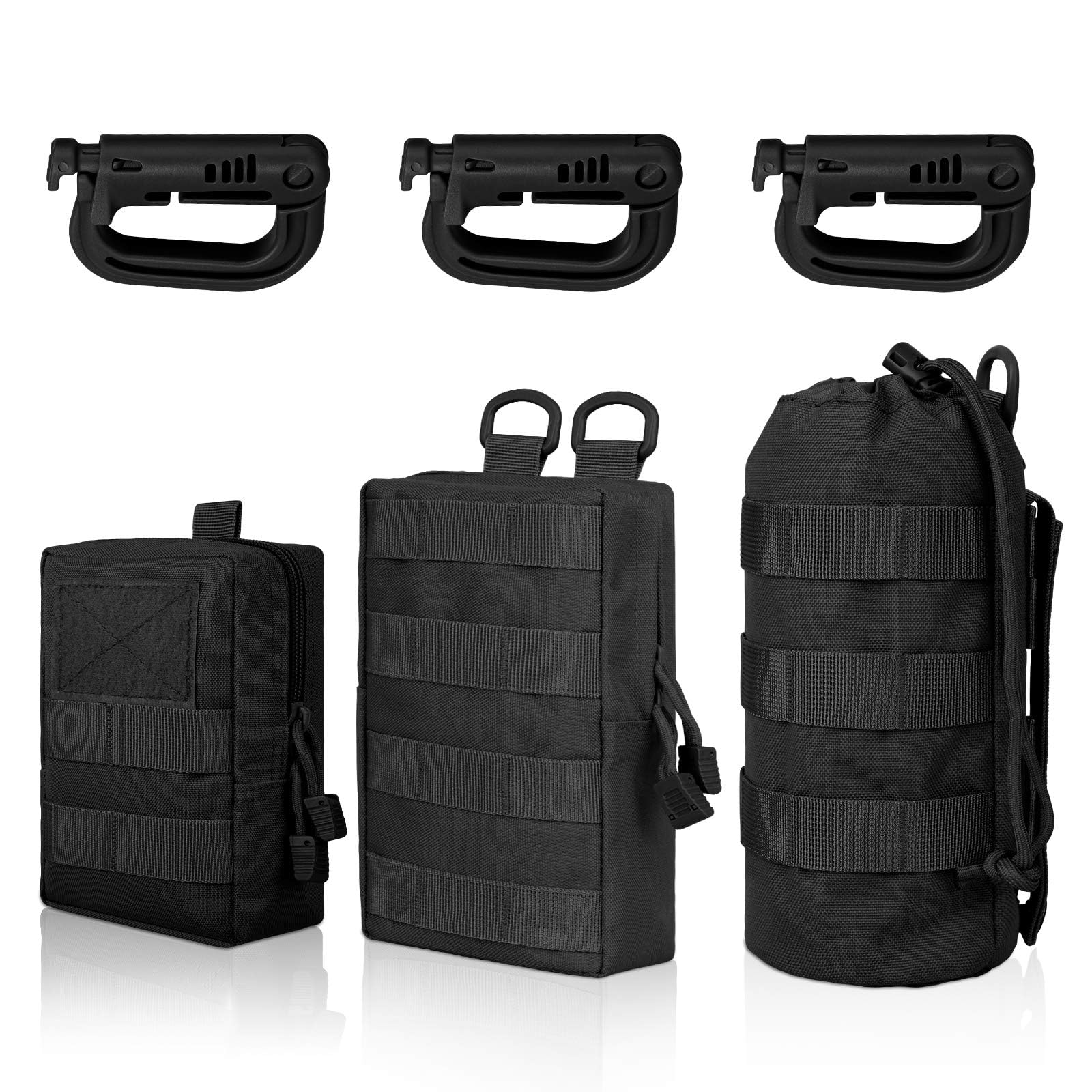 EEEKit Molle Pouches, 3 Pack Water Bottle Carrier, EDC Bag Utility Tactical Pouch with Carabiner for Hiking Hunting Camping
