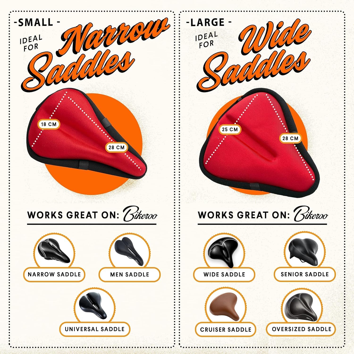 Bikeroo Bike Seat Cushion Padded Gel Wide Adjustable Cover for Men & Womens Comfort