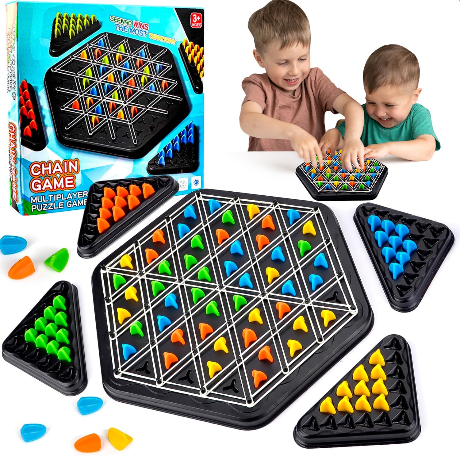 Pipihome Triangle Board Game, Chain Triangle Chess Game Age 3+, Rubber Band Game for Adults & Kids, Interactive Strategy Family Game Puzzle Toys for 2 to 4 Players