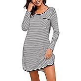 Namatime Cotton Nightgowns for Women Soft Striped House Dress Long Sleeve Sleep Shirts Fall Sleepwear Night Gown Nightshirt