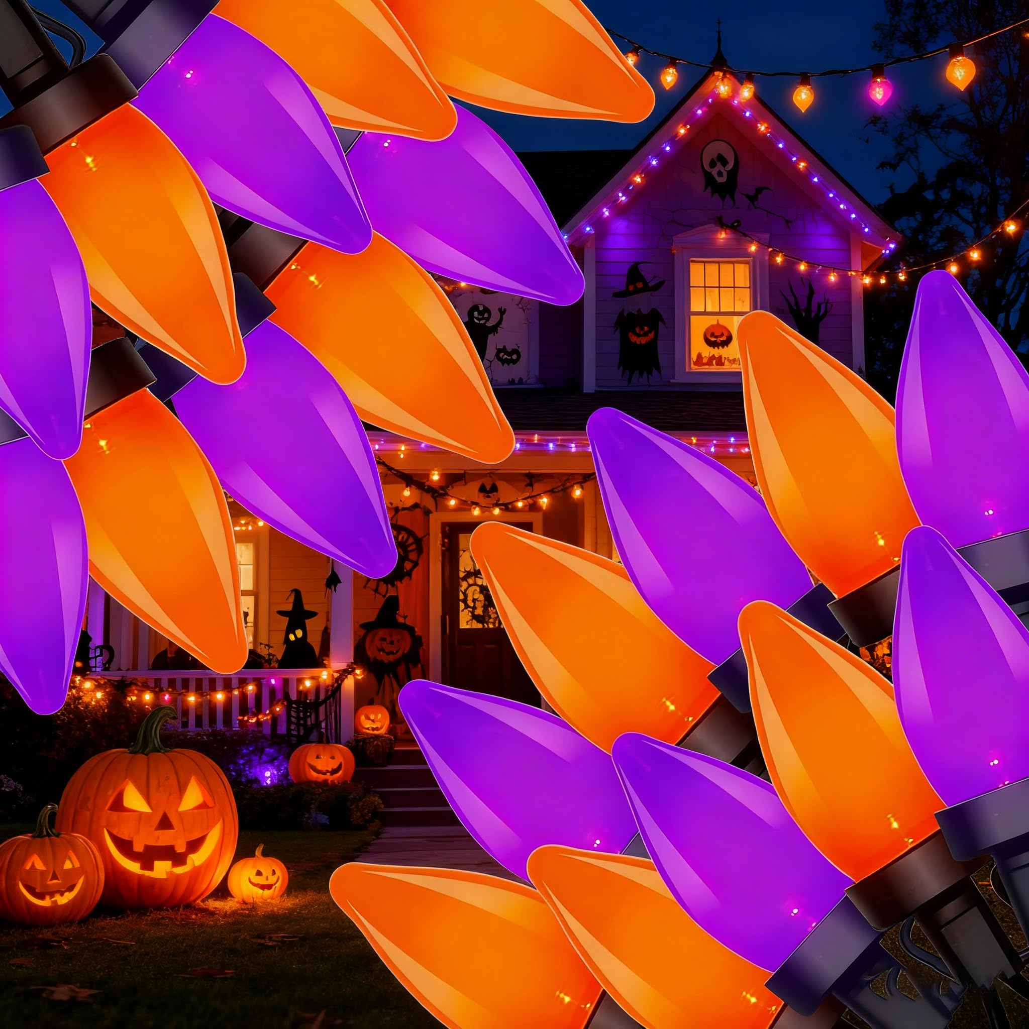 Photo 1 of Abeja Halloween String Lights Outdoor, 26Ft C7 Purple and Orange String Lights with 50 LED Purple/Orange Ligths for Indoor/Outdoor Use, Halloween Decorations for Patio Home Party Garden Yard