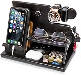 Teslyar Wood Phone Docking Station Ash Desk Organizer Black - Nightstand Wallet view 1