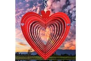 OMCCHK Wind Spinners Outdoor Metal,Red Heart Wind Spinner Love,3D Kinetic Wind Spinners Large Hanging,Yard Ornaments Outdoors Wind Spinner Decorations,12inch Craft Shiny Spinner Garden Clearance Art Decor