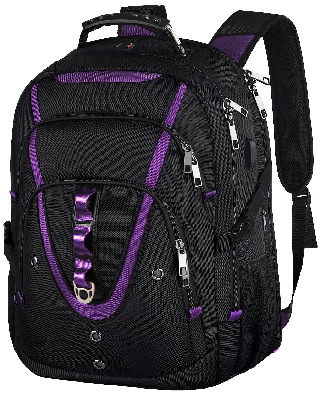 Photo 1 of 18.4 inch Travel Backpack Men Women, 55-60L Extra Large Laptop Backpack RFID Anti Theft TSA Friendly Flight Approved Backpacks, Water Resistant College School Heavy Duty With USB Charging Port, Purple