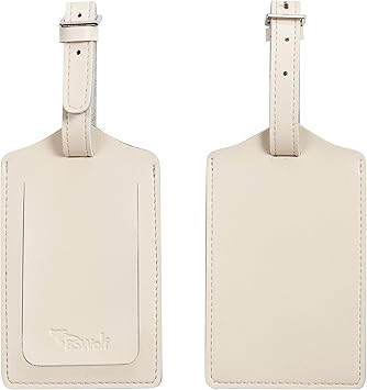 white leather luggage tags