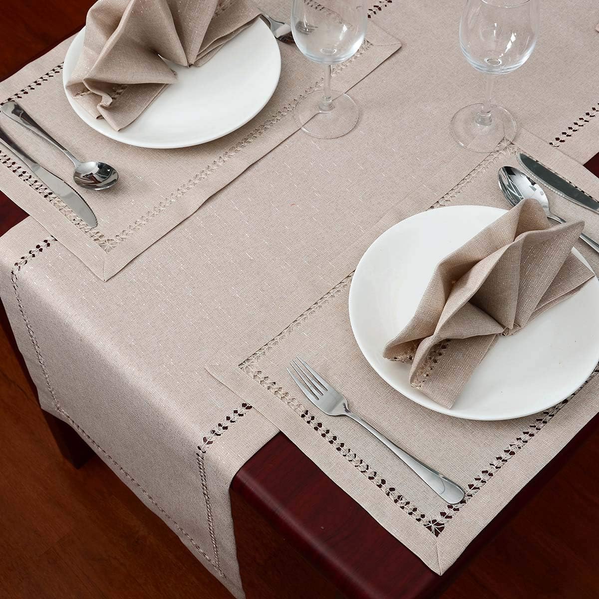 Grelucgo Small Short Hand Hemstitched Dining Table Runner Dresser Scarves, Sliver Thread Interweaving (Light Gray, 14 x 36 Table Runners): Home & Kitchen