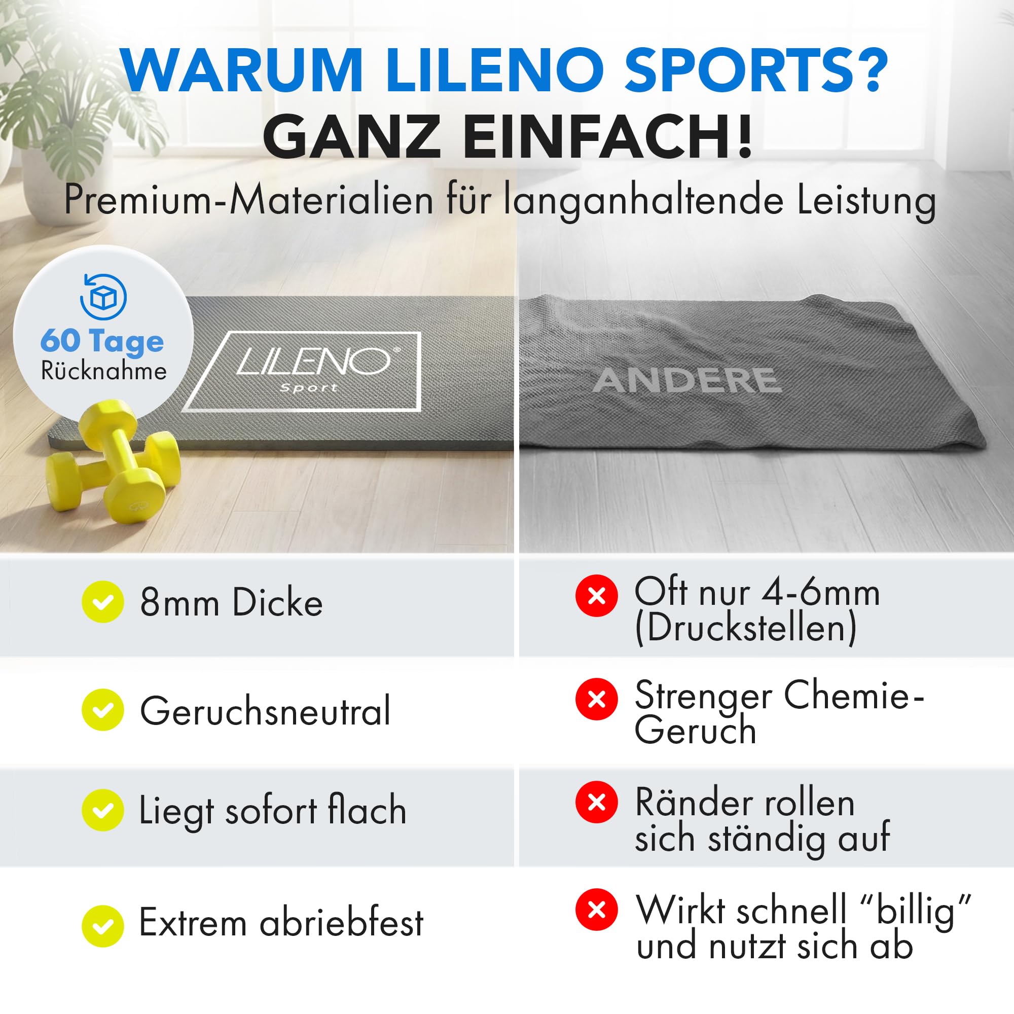 LILENO SPORTS Bodenschutzmatte Fitnessgerät 90x200 cm | 8 mm starke Fitnessgeräte Unterlage | Sportmatte und Fitnessmatte rutschfest | Ideal Schalldämmend für Crosstrainer, Laufband oder Home Gym 7