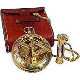 Handcrafted Vintage Brass Sundial Compass – Antique Nautical Sun Clock with Leather Case – Engraved Collectible Brass Compass Gift for Men - Nautical Gifts for Men, Best Anniversary Vintage Gifts