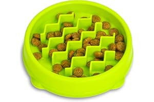 Catstages Kitty Slow Feeder Bowl for Cats & Small Dogs, Puzzle Dish for Fast Eaters, for Wet or Dry Food, Helps Slow Eating & Aid Digestion, Non-Slip, Made Without BPA, 3/4 Cup, 5-Inch, Green
