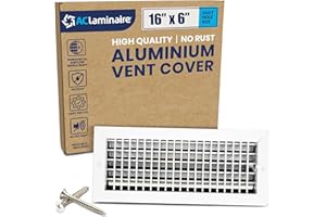 16" x 6" Duct Hole Aluminum Single Deflection Adjustable Air Supply Register, Decorative HVAC Vent Cover, Ceiling & Wall AC Deflector, Heating & Cooling Supply with Multi-Shutter Damper – ACLAMINAIRE