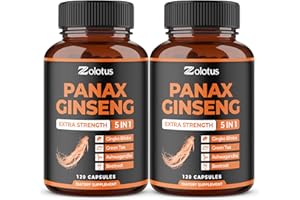 Zolotus Korean Red Panax Ginseng + Ginkgo Biloba, Ashwagandha, Beetroot, Green Tea - 120 Capsules (Pack of 2)