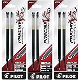 Pilot, Precise V5 RT Liquid Ink Refills, Extra Fine Point 0.5 mm, Black, Pack of 6