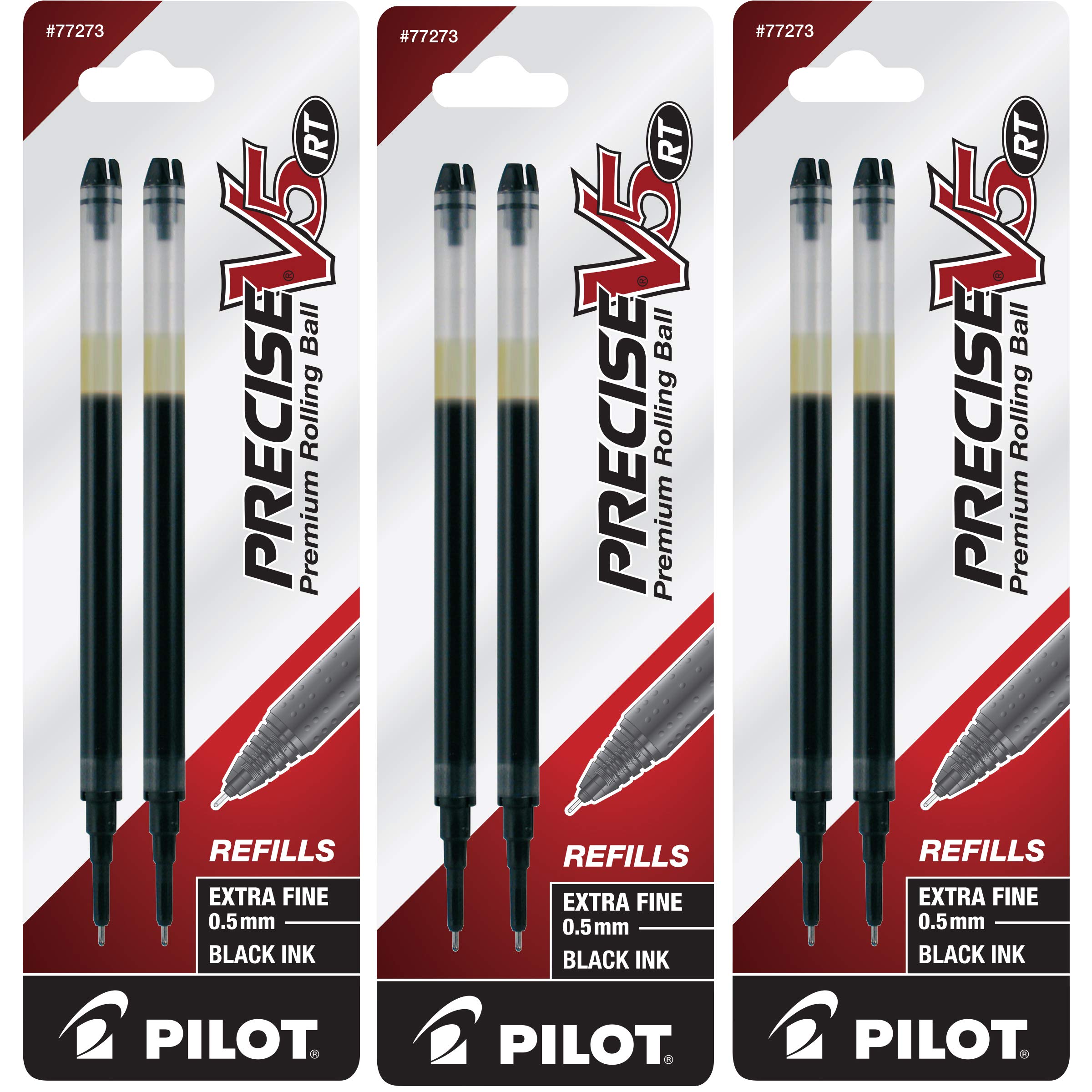 Photo 1 of Pilot, Precise V5 RT Liquid Ink Refills, Extra Fine Point 0.5 mm, Black, Pack of 6