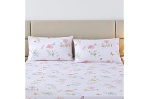 RYNGHIPY Egyptian Cotton Pillowcases for Girls Garden Botanical Butterfly Printed Pillow Covers Ultra Soft and Breathable (White, Standard Pillowcases)