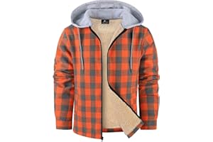 ZITY Flannel Jacket for Men Fleece Plaid Shirts Hoodie Zip Up Sherpa Lined Winter Warm Coat