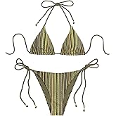 ZAFUL 2 Piece Triangle Bikini for Women Knitted Rope Halter Bikini Sets Sexy Bathing Suit Side Tie Swimsuits Beachwear