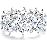 BriLove Women's Wedding Bridal Crystal Marquise-Shape Leaf Stretch Bangle Bracelet