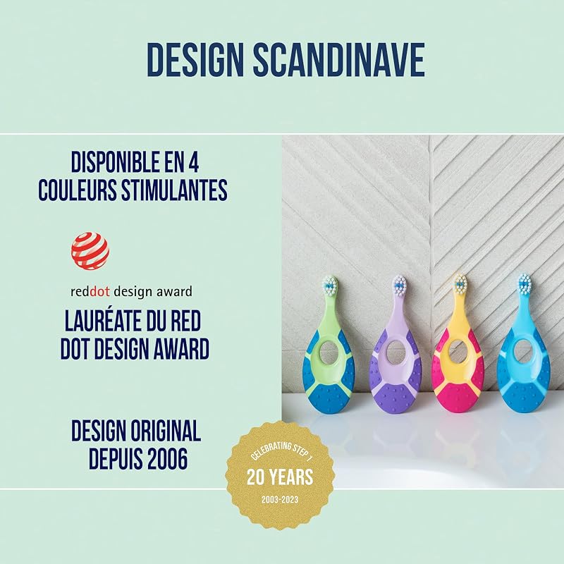 Jordan ® | Step 1 | Brosse à dents pour bébés de 0 à 2 ans | La brosse à dents originale pour tout-petits avec des poils extra doux et un anneau de morsure doux pour les gencives des bébés | 2 unités
