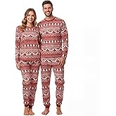 Janmercy Christmas Matching Pajamas for Couples, Red Xmas Tree Reindeer Long Sleeves Sleepwear Pjs Set for Women Men Adults