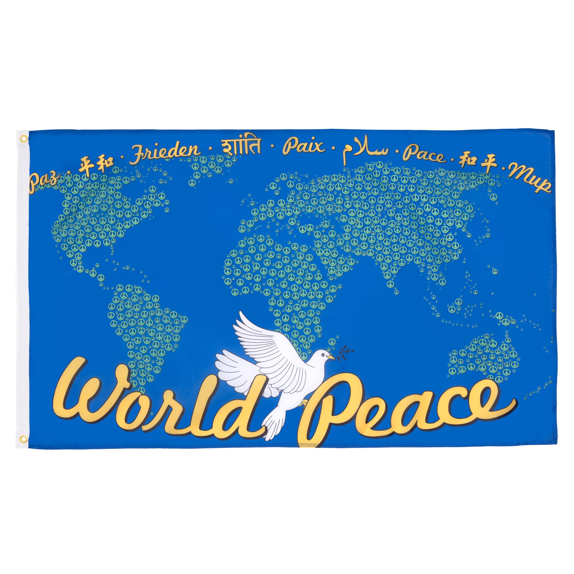 AZ FLAG - Peace In The World With Map Flag - 3x5 Ft - 100D Polyester World Peace Banner with Two Metal Grommets - Fade Resistant - Vivid Colors - 3' x 5' Feet - 150x90 Cm