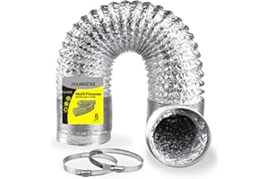 JXXAMZ33 Premium 4 Inch Dryer Vent Hose, Flexible Dryer Hose Vent Kit, Dryer Exhaust Hose, Extra Thick(6-ply) Aluminum Foil HVAC Ducting Kit, 8 Feet Long with 2 Clamps, Easy to Install (4in 8ft)