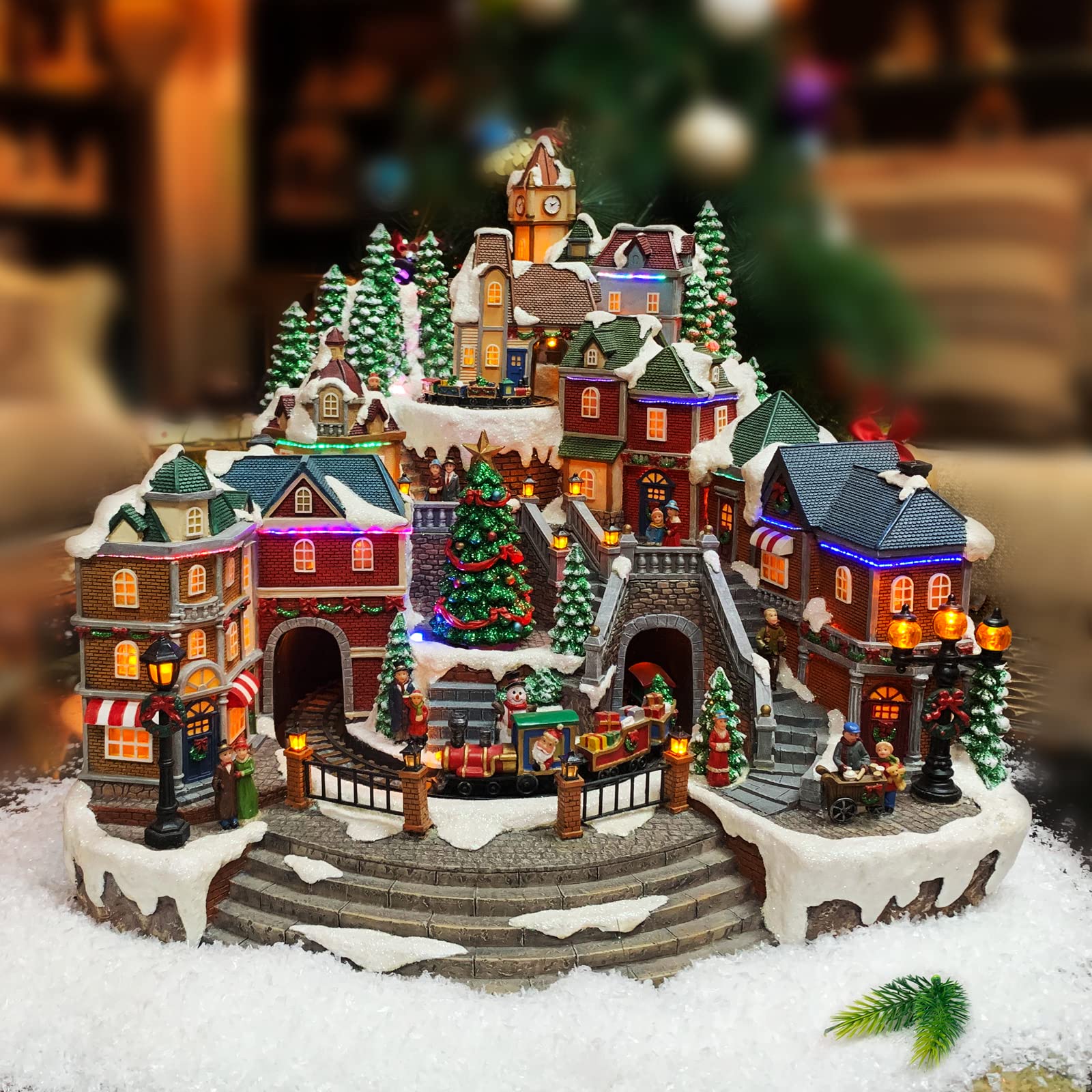Christmas Village Centerpiece Decor, Tiered Village Town Center, with ...
