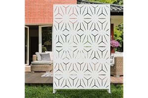 PexFix Decorative Privacy Screen Fence Outdoor Divider with Stand Metal and Panels for Yard, White-star,(A-GE4006)