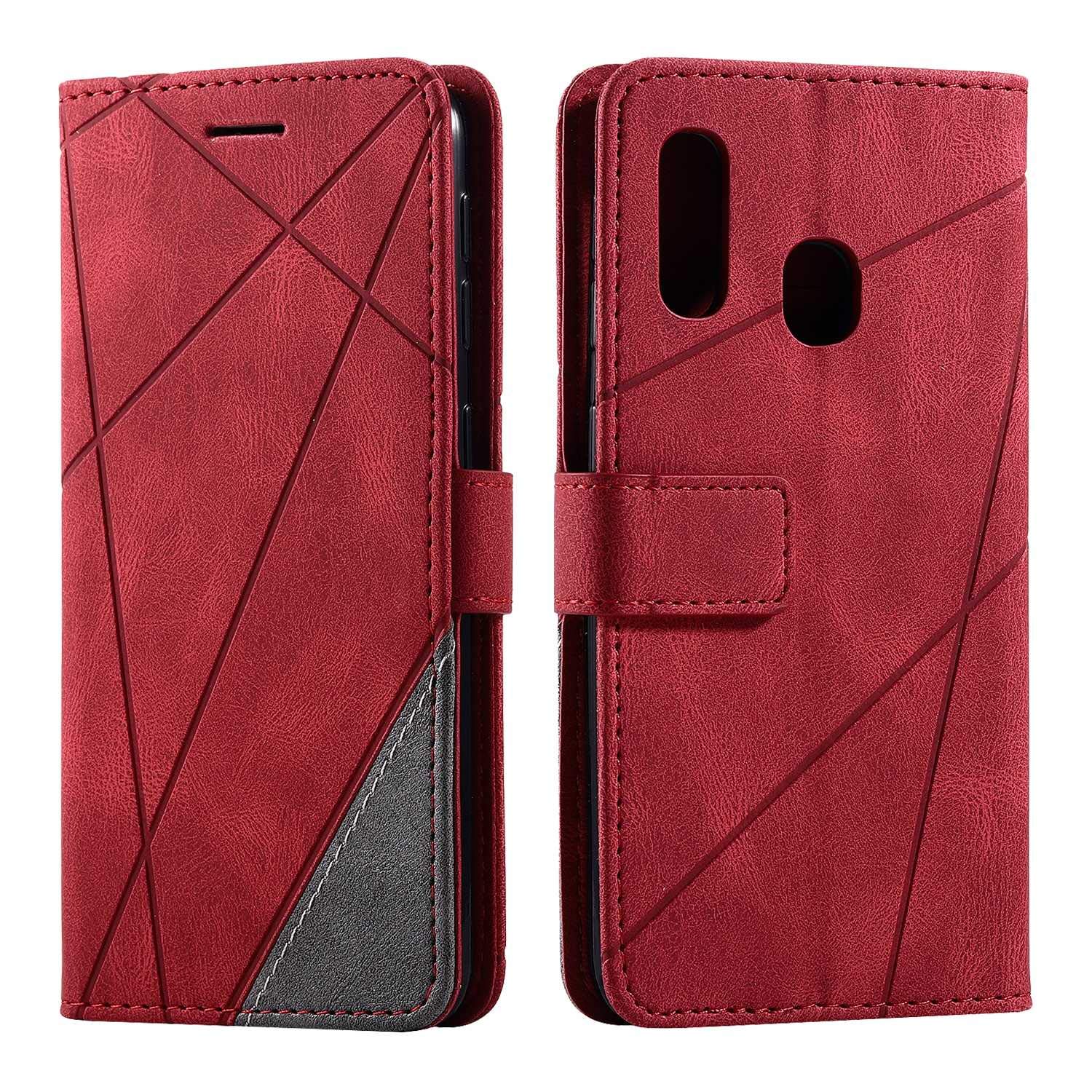 SONWO Case for Galaxy A20E Case, Premium Leather Flip Wallet Case Magnetic Closure Card Slots Kickstand Phone Case for Samsung Galaxy A20E, Red