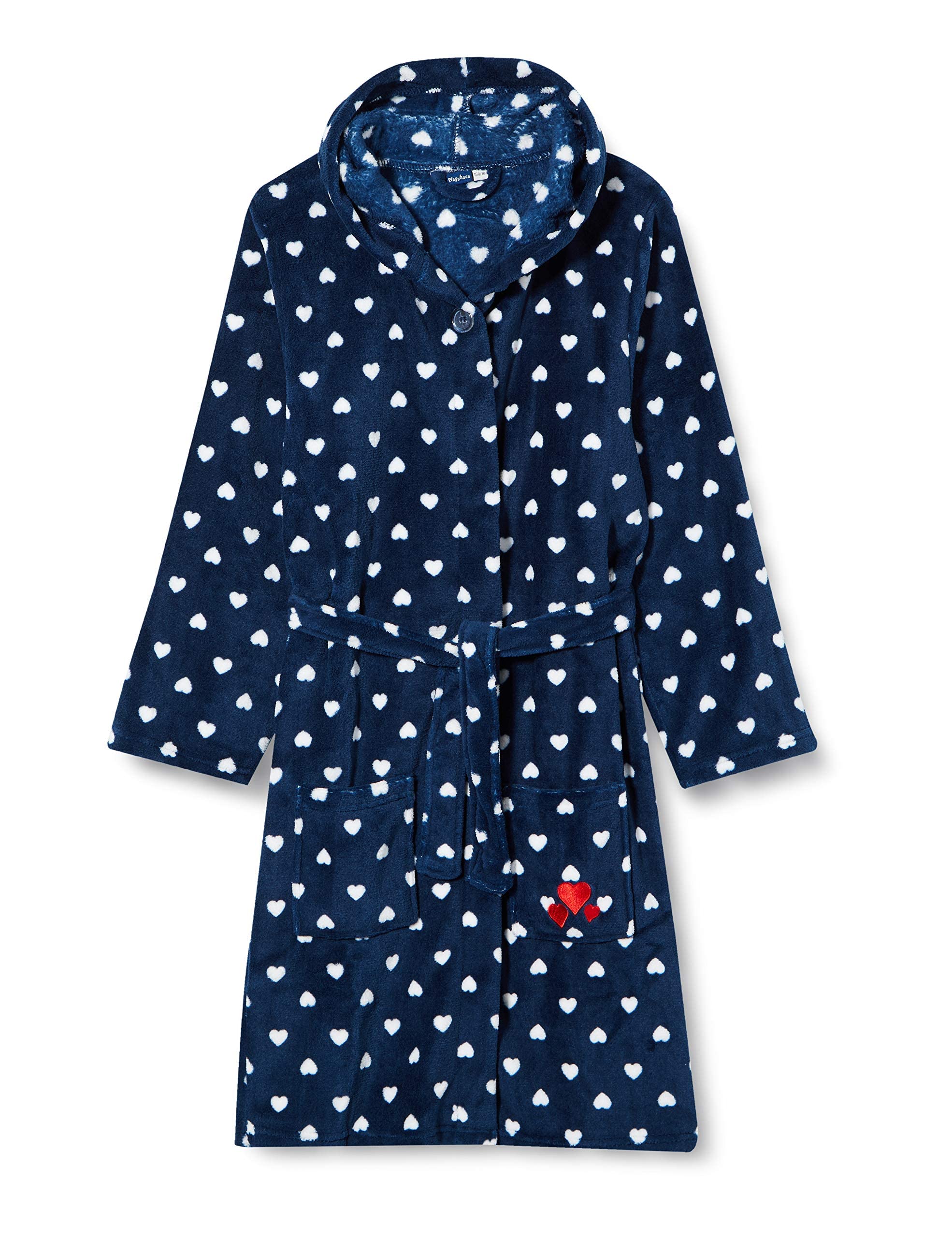 Playshoes Girls Fleece bathrobe with hearts 340131, 11 - Navy, 86-92