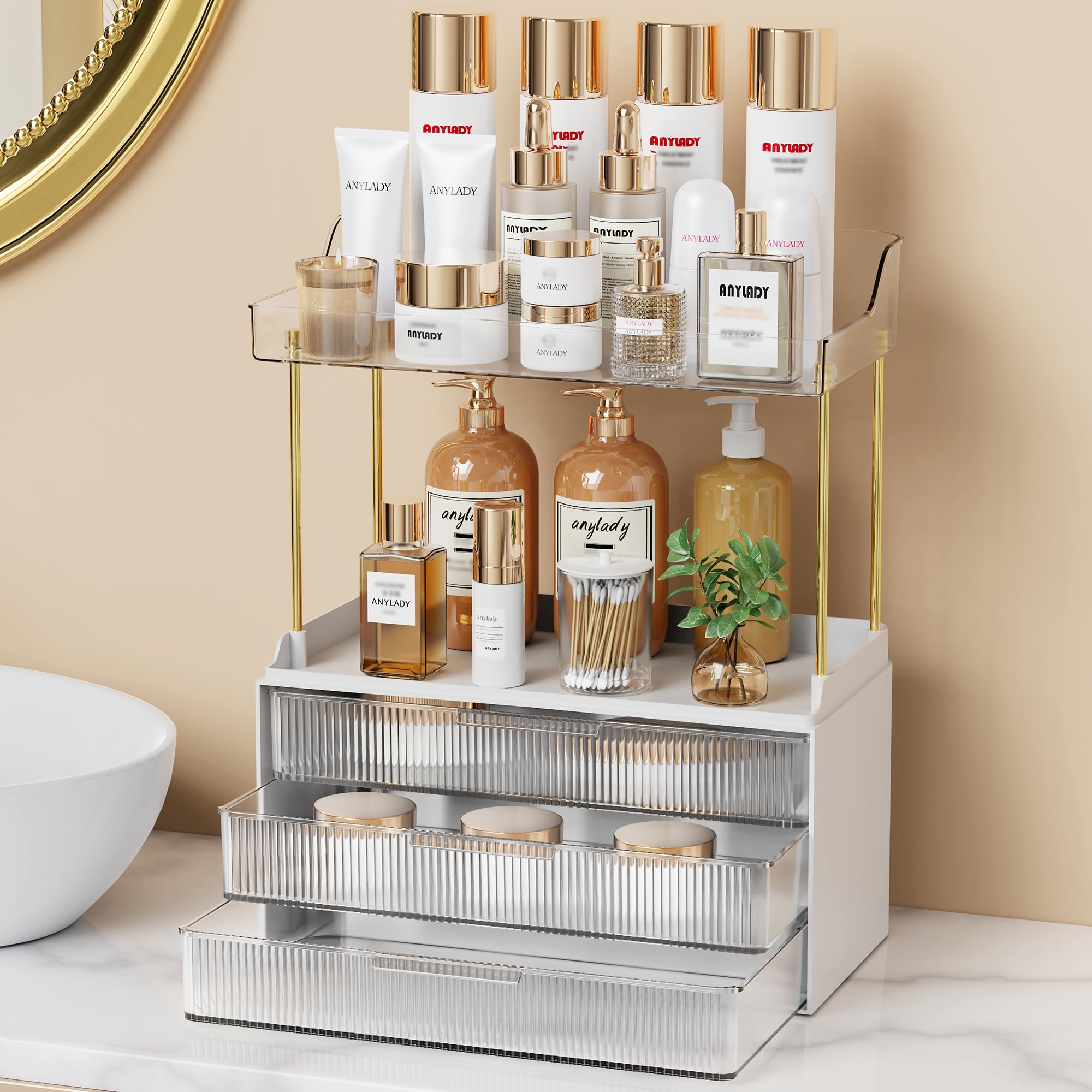 Photo 1 of Bathroom Organizers and Storage, Makeup Organizer (Sturdy Durable Attractive), Ideal for Vanity, Countertop, Counter, Perfume, Skincare, Cabinet, Cosmetic, Dresser Organizer (White)