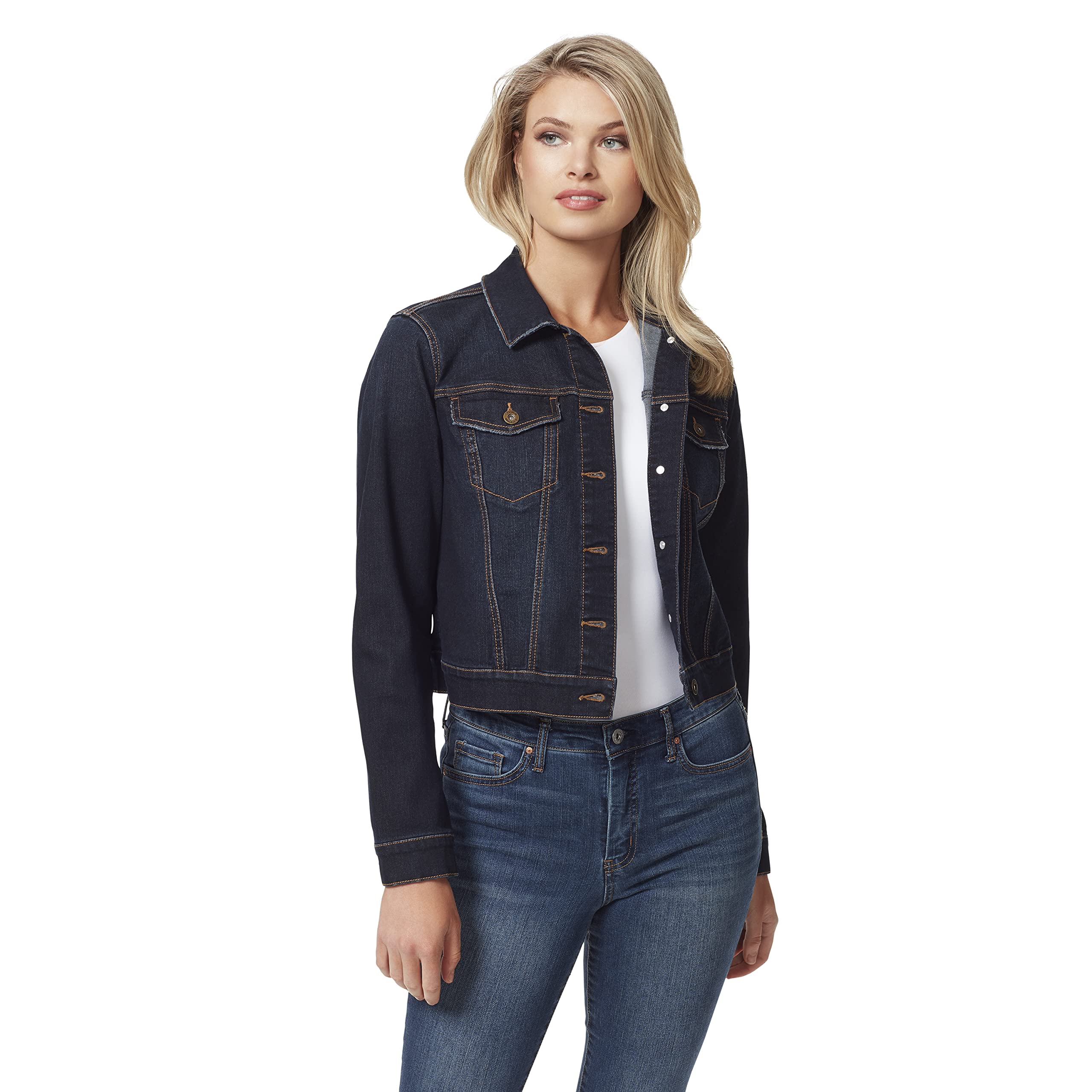 Jessica Simpson Womens Pixie Classic Feminine Fit Crop Jean Jacket, Sevy, 2X US Image